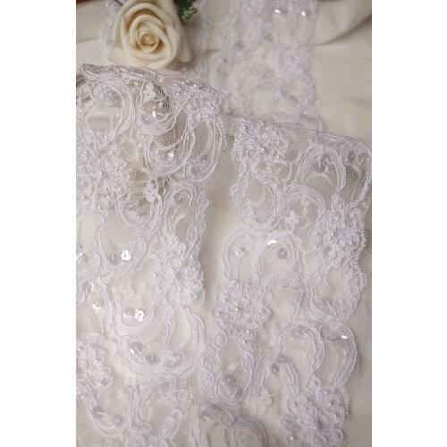 Ivory Cord Sequined Alencon Lace Trim White Pearl Bead Cord Lace Trim by the yard