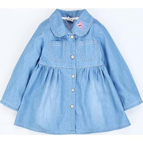 Fashion Baby Girls Denim Dress Kids Dress Cotton Long Sleeve Girl Dresses With Pockets Casual Clothing for Girls 3-8 Year Old