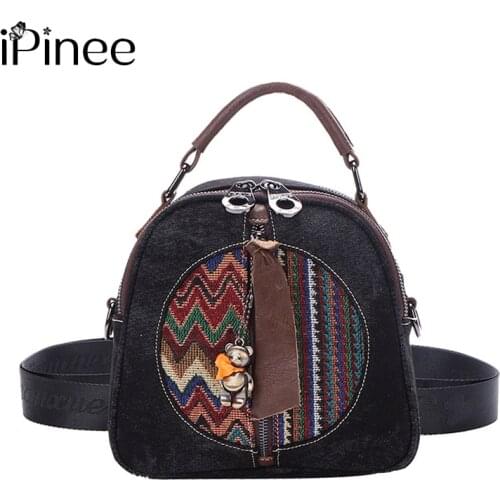 IPinee Fashion Small Round Bag Winter New Cross-body Bag Denim Small Handbag Shoulder Zipper Handbag Mobile Phone Bag