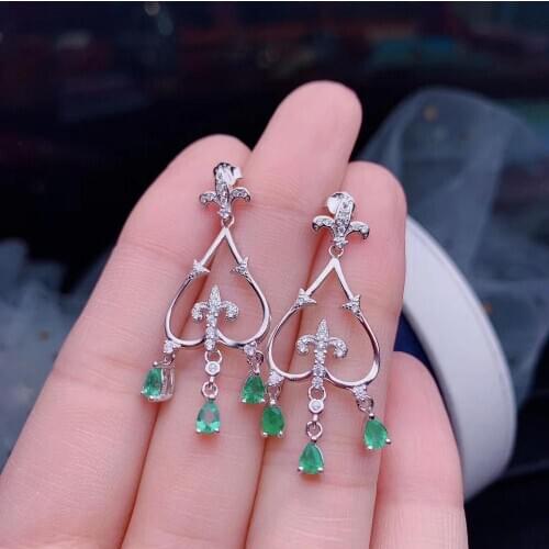 Exquisite elegant green emerald gemstone stud earring women silver earrings real natural gem birthday party christmas gift