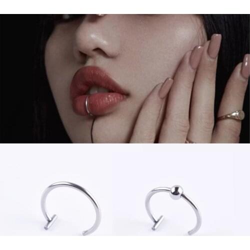 Women Men Lips Nose Ring C-Shaped Fake Piercing Mouth Clip Ring Goth Punk Body Jewelry Accessories Grunge Aesthetical Gothic