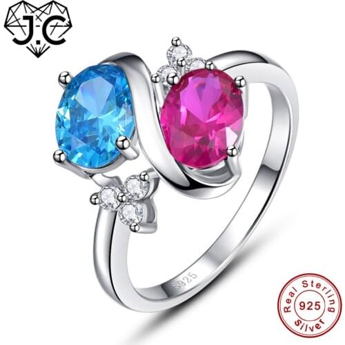 J.C Rainbow Fire Mystic Blue Ruby White Topaz 925 Sterling Silver Ring Size 6 7 8 9 For Ladys Fine Jewelry Wedding Accessories