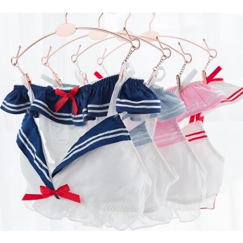 Japanese Lolita Underwear Set Comfortable Thin Bra Academic Girls Cute Triangle Cup Wire Free Kawaii Lingerie Bra and Panty Set