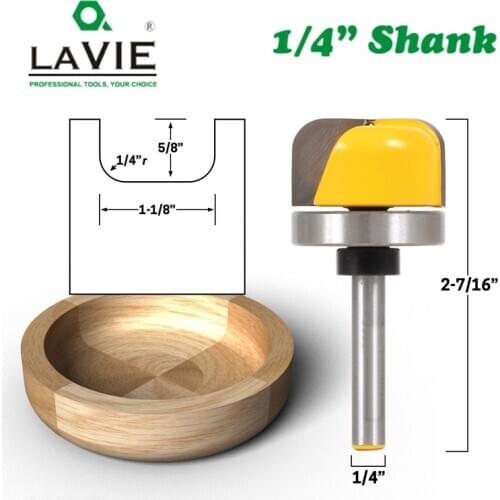 1PC 6mm End Mill 1-1/8" Diameter Bowl & Tray Router Bit - 1/4" Shank Wood Milling Cutter Flooring Tool for Wood Working Tools