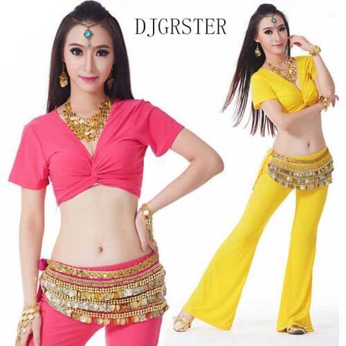 DJGRSTER 2020 New Arrival 2-3pcs Belly Dance Costume Bollywood Costume Indian Dress Sexy Oriental Dance Costumes Top+pants+Belt