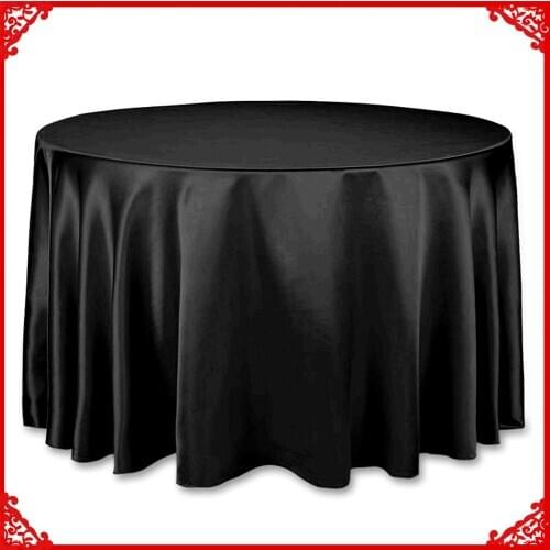 Hot Sale 108"Round Black Satin Tablecloth For Wedding/Party/Banquet/Hotel Decoration