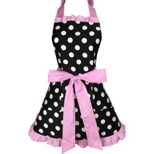 Lovely Sweetheart Retro Kitchen Aprons for Woman Girl Cotton Polka Dot Cooking Salon Pinafore Vintage Apron Dress Christmas Pink
