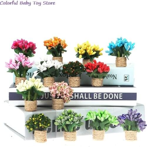 Mini Flower Potted For Green Plant In Pot Simulation Potted Plants 1:12 Dollhouse Miniature Doll House Furniture Home Decoration