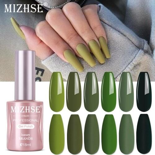 MIZHSE 18ML Olive Green Gel Nail Polish 6 Colors Semi-permanent Varnish Hybrid Nail Polish for Nail Art Manicure Gel