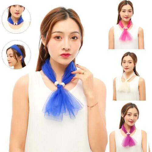 Fashion Women Faux Pearl Silk Scarf Headband Hair Tie Neck Gaiter Neckerchief Head Kerchief Fashion Girl Hair Scarfs