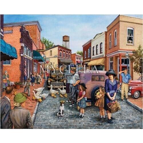 Cartoon 5D DIY Diamond Painting Duck Crossing Animals City Embroidery Cross Stitch Needlework Diamond Mosaic Painting Decor Gift