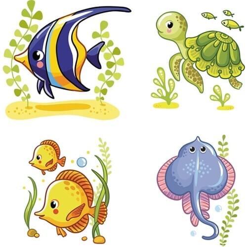 Three Ratels QC520 Cartoon marine wall stickers for bathroom Childrens bedroom Ocean style stickers