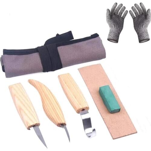 6pcs Woodcarving Cutter Set DIY Hand Chisel Wood Carving Tool Chip Cutter with Cut-proof Gloves Craft