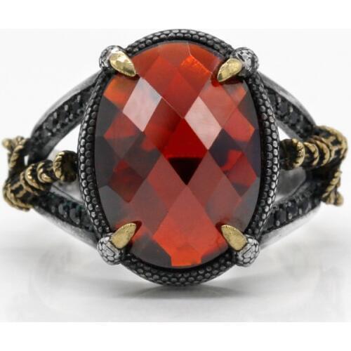 Real 925 Sterling Silver Red Stone Signet Ring with Black Cubic Zircon Ring Islam Arabia Brass Sword Ring for Men Party Jewelry