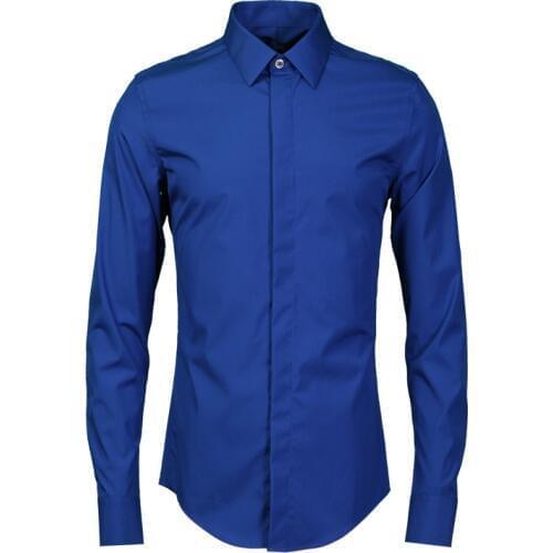 New arrival fashion men Sapphire Blue Metrosexual Casual Shirts Single Breasted long sleeve high quality plus size MLXL2XL3XL4XL