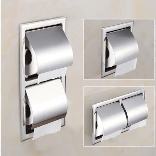 Single/Double Stainless Steel Toilet Paper Box Home Hotel Bathroom Wall-mounted Concealed Roll Paper Holder Rack Tissue box
