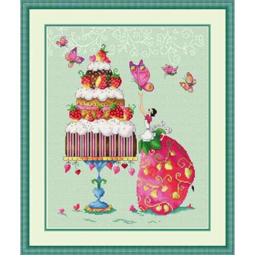 Cartoon Embroidery Fishxx Cross Stitch E1130 Strawberry Cake Light Green Embroidered Cloth Restaurant Painting