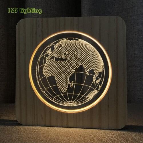 Modern Earth Pattern Wooden Night lights Warm light Bedroom Decoration Lighting Fixtures USB Plug Gifts Home Night lamp