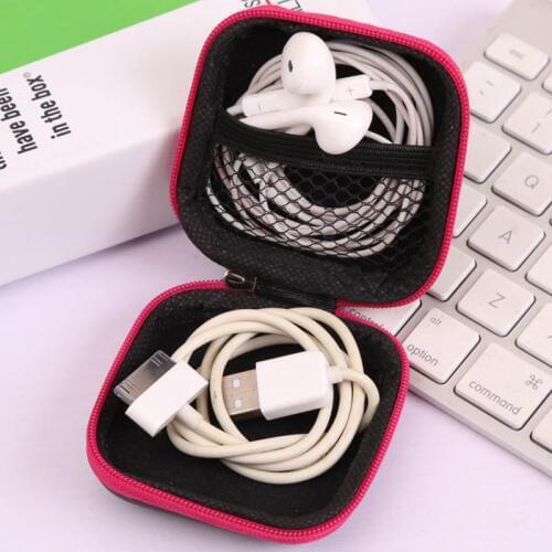 Zippered Square Shape USB Cable Organizer Mini Storage bags Headset box Portable Earphone Case Earphone Bag