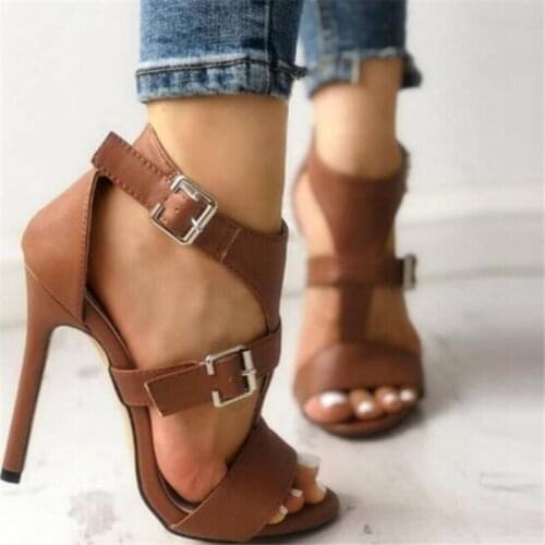 Women Sandals Summer Gladiator Fine High Heels Leather Peep Toes Ankle Buckle Strap Woman Party Shoes Black Sandalia Mujer 2021