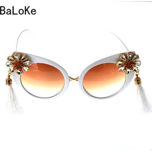 Baroque round sunglasses women tassel pearl rhinestone decoration sunglasses large frame round female Outdoor sunglasses