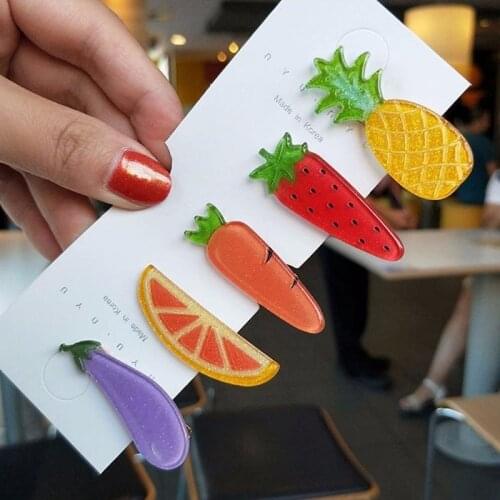 Korean Hair Clip Women Cute Cartoon Fruit Strawberry Carrot Hair Clips Girl Drop Duckbill Hairclip Hairpin Hair Accessorieshair