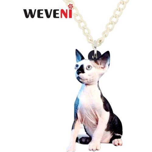 WEVENI Acrylic Fashion Canadian Hairless Sphynx Cat Necklace Pendant Choker Trendy Bijoux Jewelry For Women Girls Original