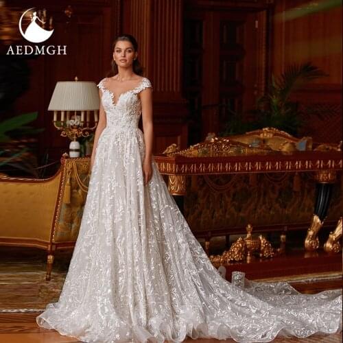 Aedmgh A-Line Wedding Dresses 2021 Sweetheart Cap Sleeve Vestido De Novia Delicate lace Appliques Backless Beach Bridal Gowns