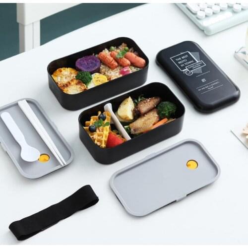 1 Set Microwave Lunch Box Portable 2 Layer Food Container Healthy Lunch Bento Boxes Lunchbox With Cutlery