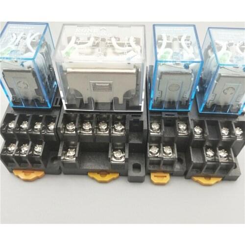 1Pc LY4NJ HH64P AC 110V 220V DC 12V DC 24V 14PIN 10A silver contact Power Relay Coil 4PDT with socket Base
