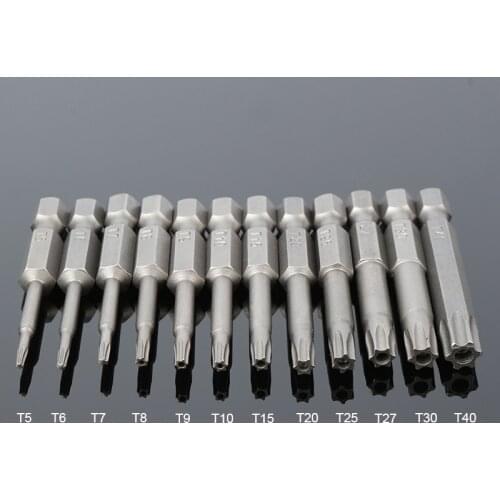 12pc 50mm Installed SEALS St5-t40 Torx Magnetic Plum Batch Head Screwdriver Bit Hollow Hole Batch of Chrome Vanadium Steel