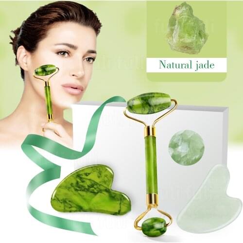 2pcs Massager For Face Jade Roller Set Green Facial Natural Gouache Scraper Body Back Beauty Skin Care Slimming Massagers