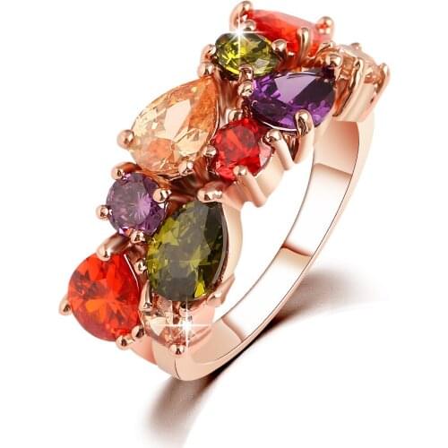 2017 unique design ring for female wedding with colorful cubic zircon bijouterie