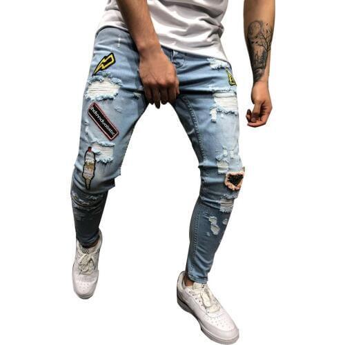 3 Color New Men Trousers Stretchy Ripped Skinny Jeans Destroyed Hole Slim Fit Denim High Quality Mens Pants Jean Vaqueros Hombre