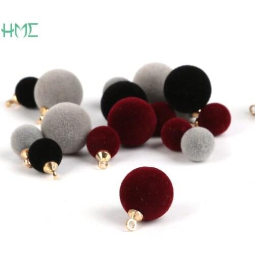 8/12mm 10pcs Cute Multi Color Flocking Pompom Ball Beads Floating Charms Pendant For Women DIY Jewelry Bracelet Earring Making