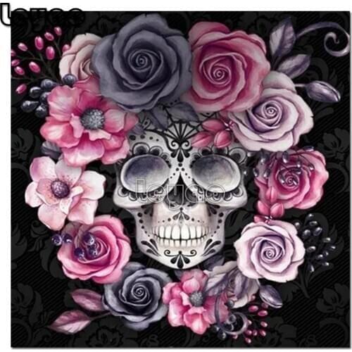 Skull and Rose Diamond Embroidery gothic Picture of Diamonds 100% Full Square round Set for Embroidery Stitch for Room Decor