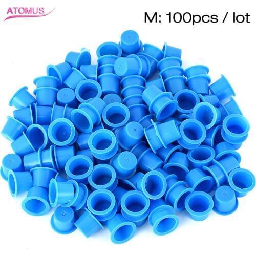 ATOMUS 100pcs 12mm Medium Size Yellow Disposable Tattoo Ink Cups Caps Permanent Makeup Pigment Cups Caps For Tattoo Supplies