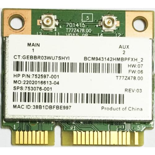 BCM943142HM 802.11bgn 1x1 Wi-Fi+Bluetooth 4.0 HMC WLAN adapter 753076-001 for HP 430 440 445 450 G2 M6 Broadcom BCM43142