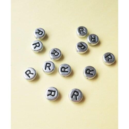 Free Shipping 500pcs/lot Silver Letters Beads 4*7MM Single Character Initial R Printing Plastic Alphabet Jewelry Spacer Beads