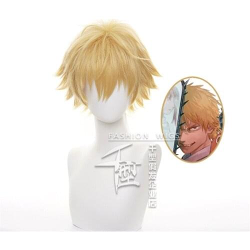 Cos Gift Anime Chainsaw Man Wig Denji Short Golden Hair Cosplay Wig Role Play Halloween Hair Synthetic 30cm
