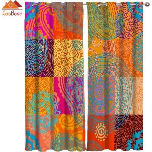 Color Circle Ethnic Retro Window Curtains Living Room Outdoor Fabric Drapes Curtain Home Decor