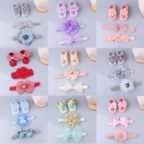 Baby hair band suit Bow flower lace crown hair band lovely baby Newborn socks for Europe and America gift