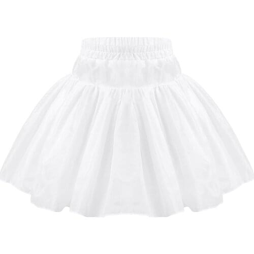 Kids Girls Bridal Wedding Petticoat Hoop Crinoline Prom Underskirt Above Knee Length A-line Pleated Ruffle Skirt Slip for Dresse