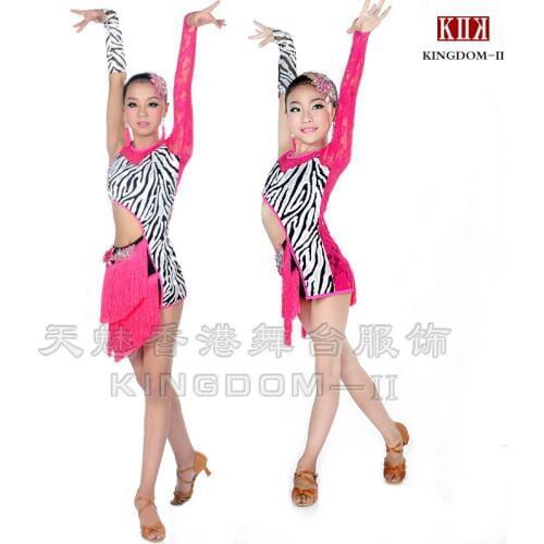 Child Latin Dancing Dresses Kids Stage Costumes Tassel Dance Clothes For Girls Cha Cha/Rumba/Samba Dancing Dresses Skirts DQ4082