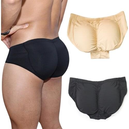 Men Shapers Black Padded Panties Elastic Underwear Plus Size S-6XL 2 Pieces Pads Trainers Male Plus Size Shapewear