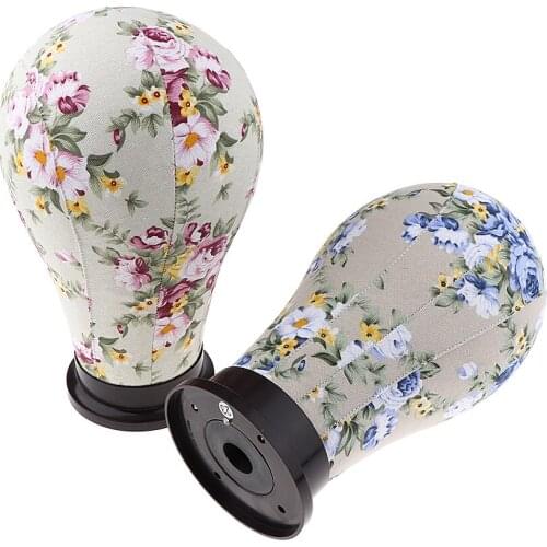 2Pcs Canvas Block Mannequin Head for Wig Making with Flower Printed Cosmetology