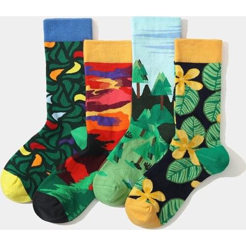 Kaleidoscope,Jungle Sunset,Tropical Yellow Flower,Seaside Woods Abstract Art Chic Cartoon Graffiti Combed Cotton Socks Women