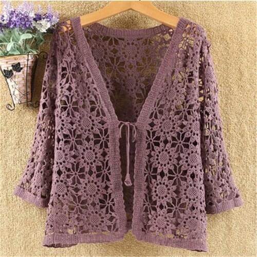 Sexy Hollow Lace Sunscreen Cardigan Sweater Women Wide Loose Air Conditioning Knitted Sweater Thin Section Female Spring Autumn