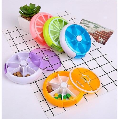 Rotating 7 Days Pill Container Lemon Pill Box Splitter Pill Organizer Medicine Box Travel Dispenser Pillbox Health Care Tools