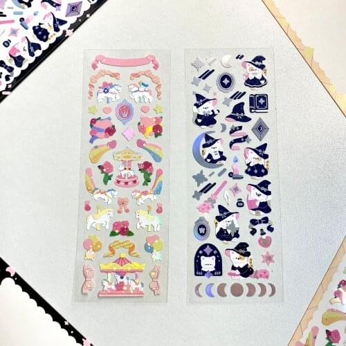 Korean Ins Cute Cartoon Amusement Park Laser Sequins Stickers DIY Scrapbooking Idol Card Stationery Happy Plan Deco Sticker